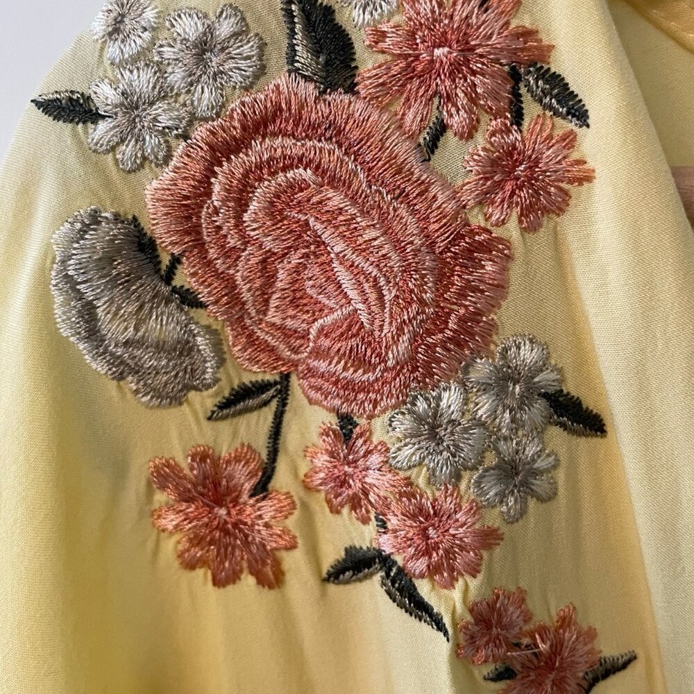 Forever 21 Butter Yellow Floral Embroidered Romper